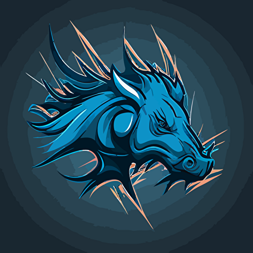 warthog, confident, focused, blue flame, vector logo, vector art, emblem, simple, cartoon, 2d