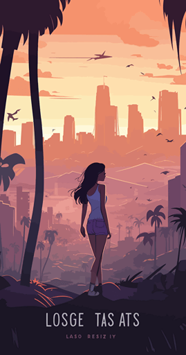 Lost in Los Angeles, in the style of a Vector postcard