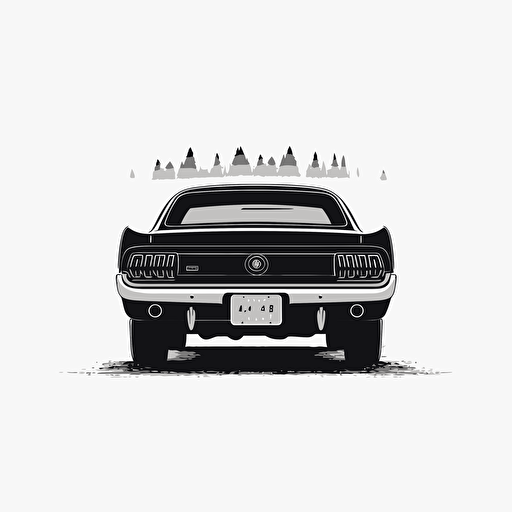 vector minimalistic logo from the tailgate view of a muscle car on a road, white background