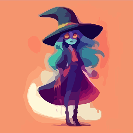 Character Design ,simple illustration ,witch,vector,in vivid colors,comic,