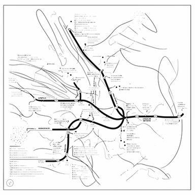 Plot "map with the route from point A to point B?", illustration, black and white vector style, business coaching context