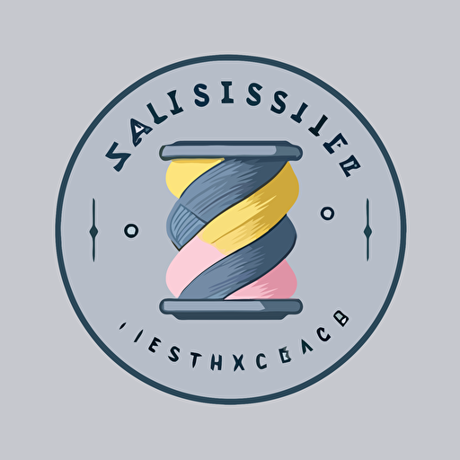 a logo, simple vector of a spool of sewing thread, illustrator style, in pink, blue, yellow and gray