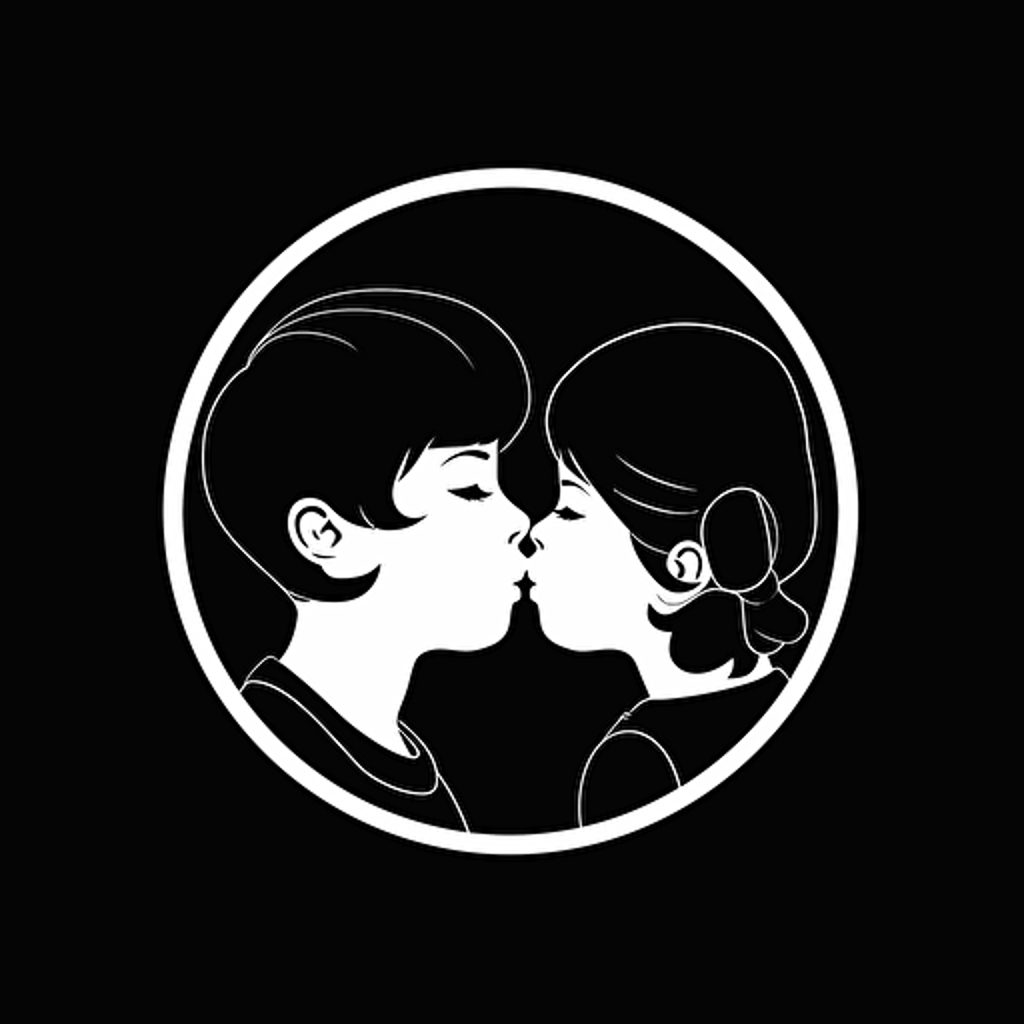 boy kissing girl mimalistic circle round vector simple logo