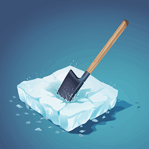 Ice Breaker on block of ice swinging an ice pick, like a knife, into the Ice which resulting in cracks originating from the strike point vector illustration
