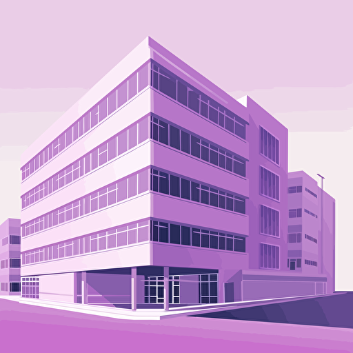 vector illustration of a company building, very subtle purple gradient, daylight, white background