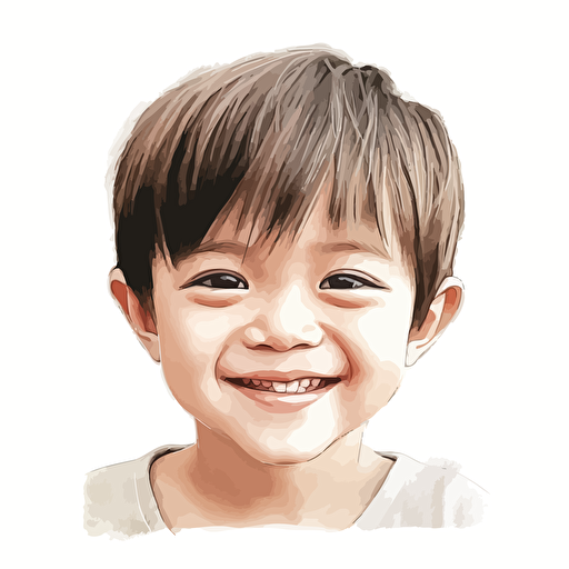 White background, color Pencil sketch by Leng Junm, head, big eyes, vector of a cute happy, a boy::2, smile,