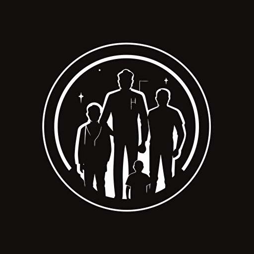 minimalist black and white logo for group of fathers and kids, Vector art style