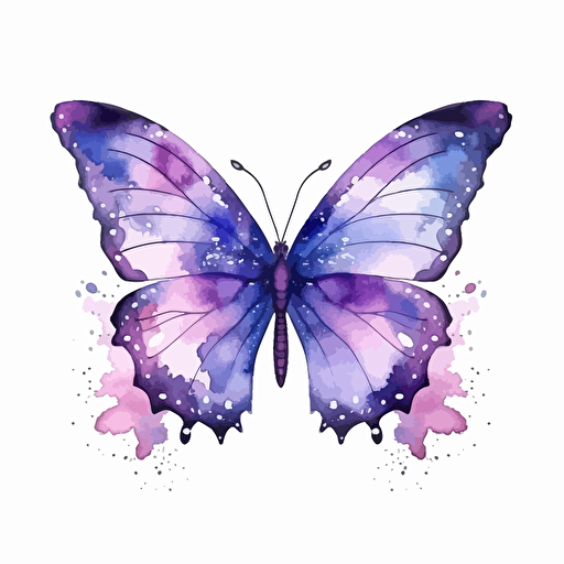 whimsical and cute purple watercolor butterfly design, vector
