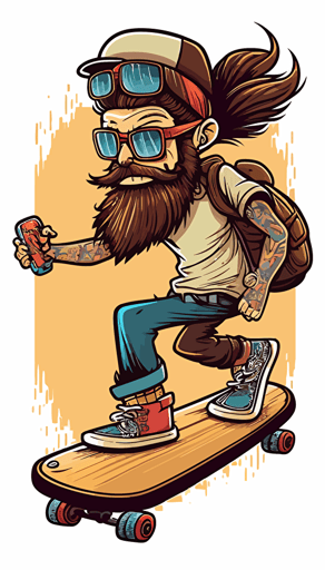 hipster computer hacker riding a skateboard cartoon style illustration svg vector style