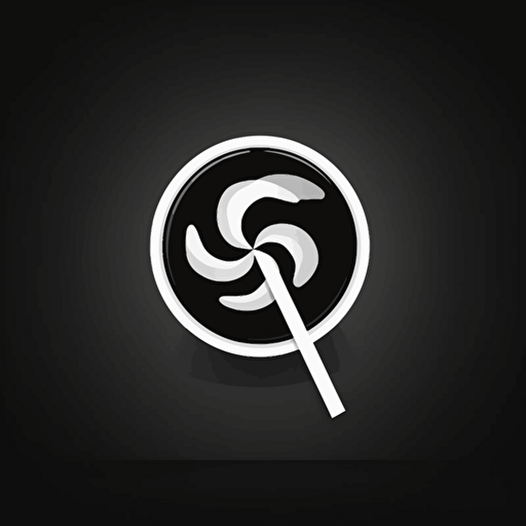 simple, sharp, modern, iconic logo of candy, white vector, on black background