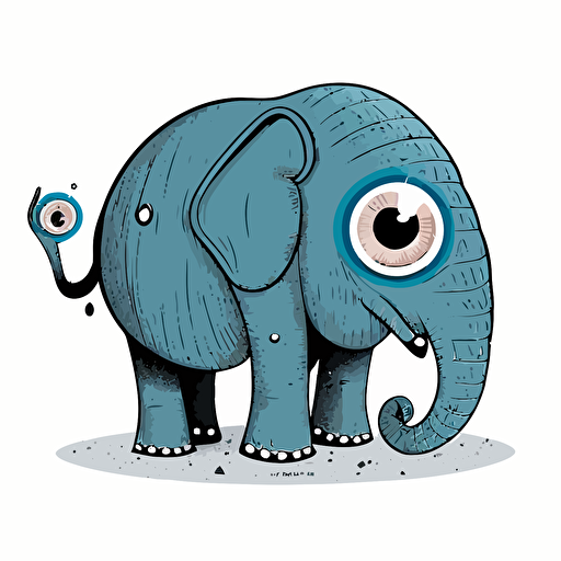 3 eye elefant, naive style, surreal, vector art, illustration, white background