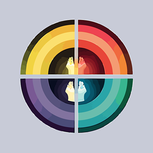 flat vector logo of circle with shape of hand in the middle, 4 colors gradient, simple minimal