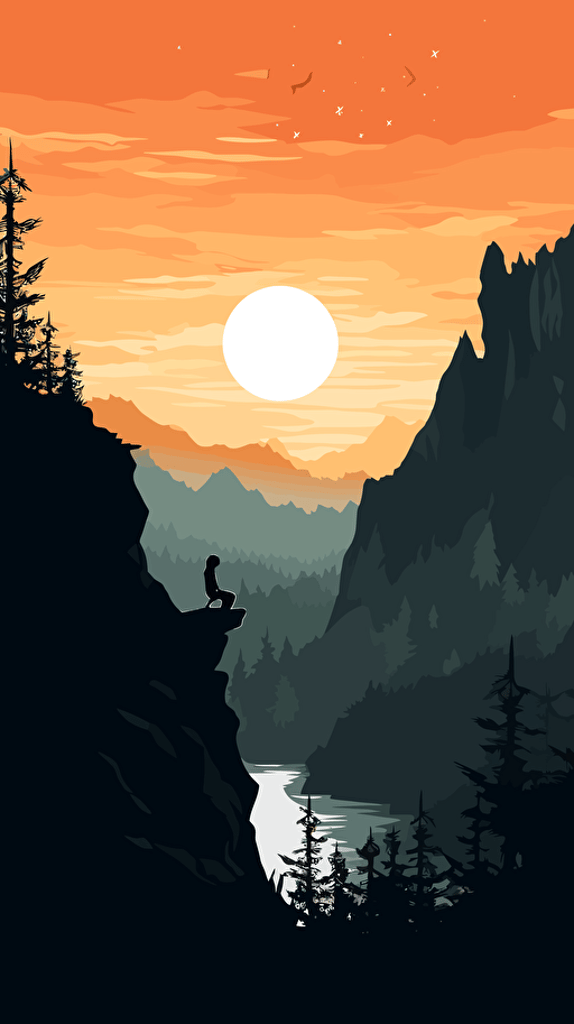 pdf vector image of a person sitting on a cliff overlooking a serene, vast landscape