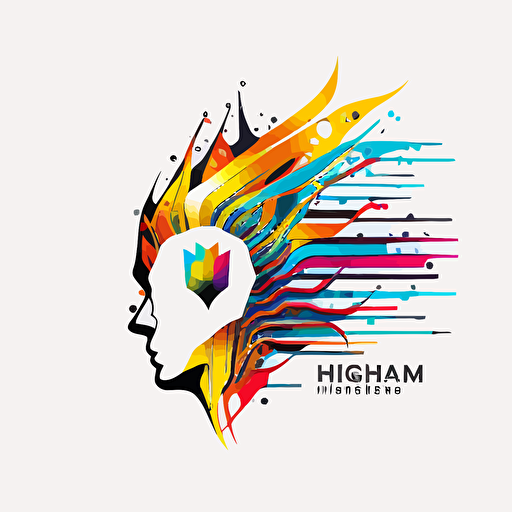 head implanted chip logotype. Vibrant colours. Energetic. White background. Geometric. Vector