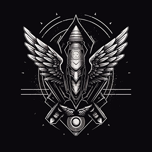 logo for a rocket company with phoenix wings and rocket parts, vector image, monocromatic