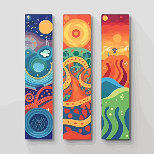 rectangular bookmark, illustration, ultimate frisbee, inspired by elements of nature, 5-color cold palette , vectorized illustration, colors not repeating side by side, geometric shapes and curves.