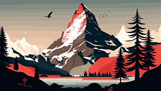 Switzerland mountain illustration, digital art, vector art, cute, pretty, simple, Zermatt, by David Hockney and Christoph Niemann