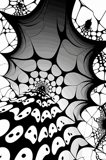 a lovecraftian cosmic horror abomination drawn as a confusing vector illustration, black on white, voronoi, parametric pattern, 20s pattern