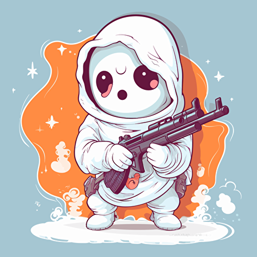 vector drawing of cute ghost holding a gun and wearing a ski mask,