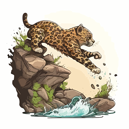Cute teen leopard vector jumping from a rock on a white background