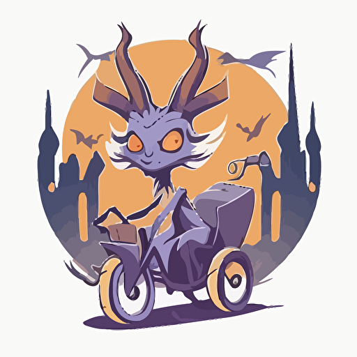 adorable jackalope with large horns, riding a tricycle through the bad part of town, vector logo, vector art, emblem, simple cartoon, 2d, no text, white background