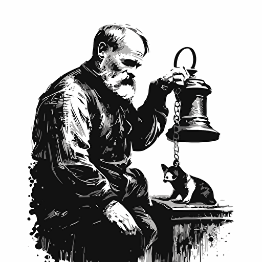 Ivan pavlov ringing a bell black and white vector style, white background