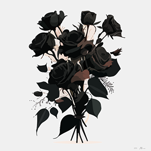 bouquet of black roses, flat vector style, white background