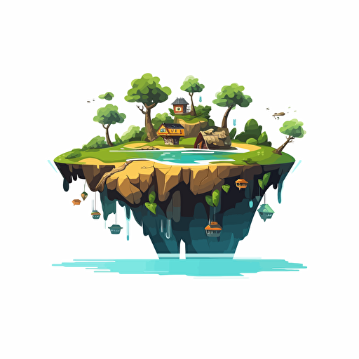"Generate a cartoon illustrated vector image of a floating island on a white background.