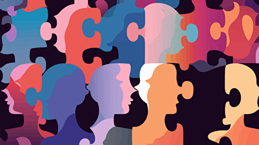 puzzles with human executive faces, multi-ethnic, multi-gender, HR concept, vector illustration, abstract face