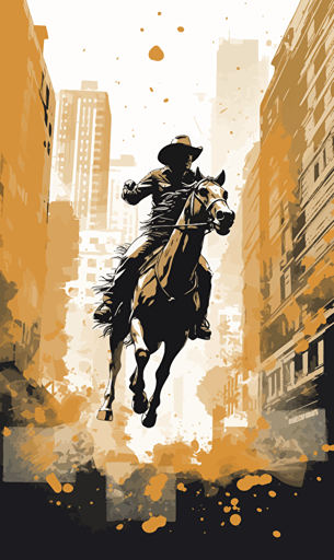 a cowboy competing in a rodeo in the middle of madison avenue in new york city vector art