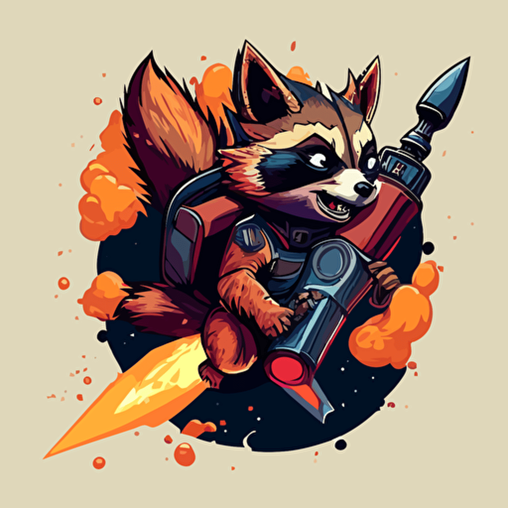 rocket raccoon on a rocket, vector logo, vector art, simple, cartoon, 2d