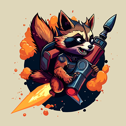 rocket raccoon on a rocket, vector logo, vector art, simple, cartoon, 2d