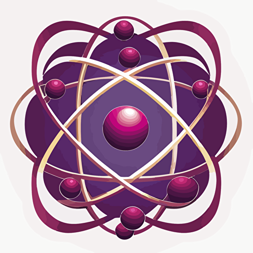 an ensemble logo showing atom with its electrons in dark red dark purple colors, vector, simple