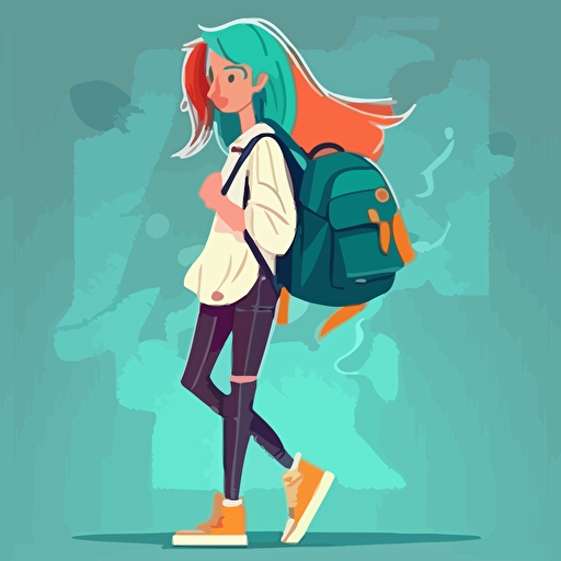 Chica con mochila a la espalda, diseño profesional de vectores, diseño plano