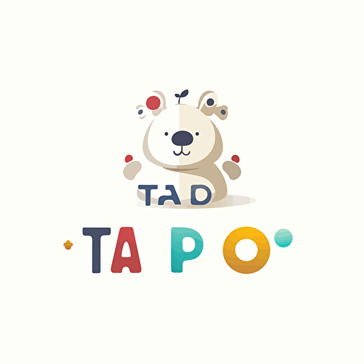 minimalist logo for a children's stem game company, flat and simple, full of childlike interest. It includes the letters "TADO TABO" , white background, primary color colorful vector illustration flat color palette, total white background, true white background