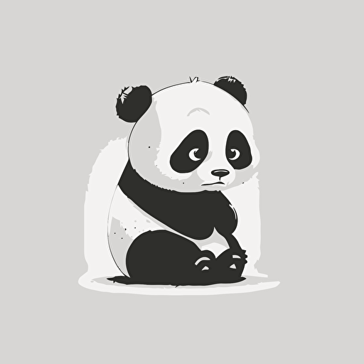 flat image illustration, procreate, vector of a cute panda sitting, black and white cartoon cartoon, high quality image, happy facial expression cute toon panda white background