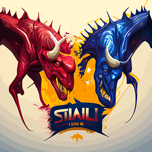 2d vector simlir logo similiar to Red Bull energy drink with two t-rex dinosaurs going head to head