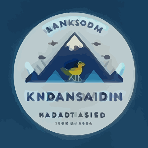 kindergarten logo, minimalist, flat simple vector, childish font, sans serif font, dark blue, teal, little bit of yellow, mountain, by Sam Larson