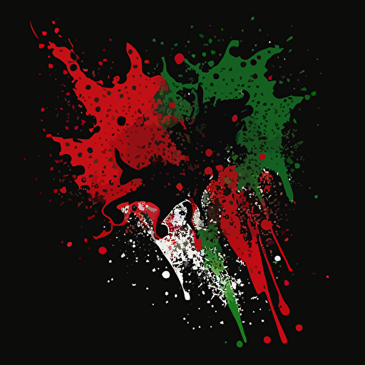spray splatts, red and green on black background, vector illustrated, flat design