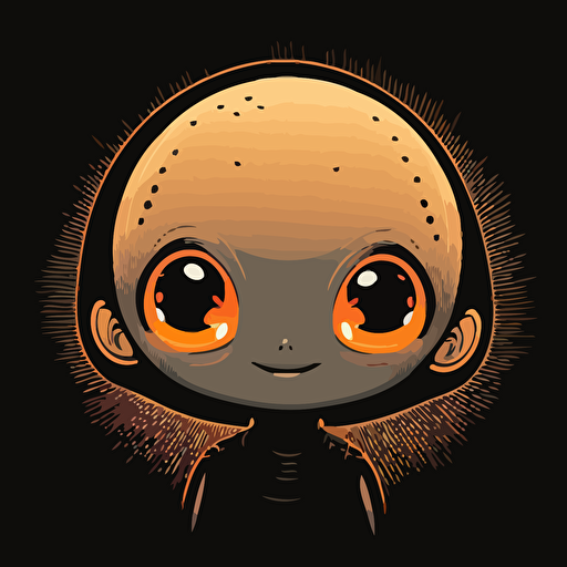 A baby japanese alien, orange eyes, smiling, black background, vector art , anime style