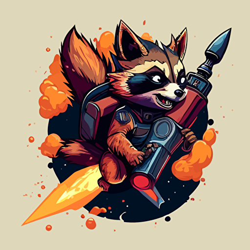 rocket raccoon on a rocket, vector logo, vector art, simple, cartoon, 2d