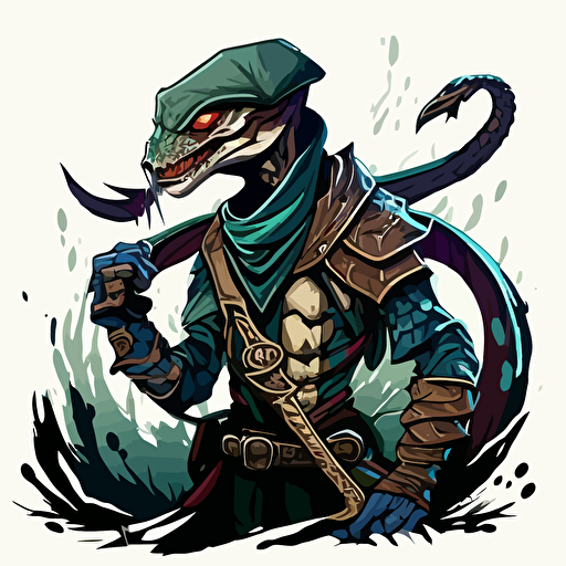 A serpent folk, humanoid snake man hybrid, with a falchion from D&D Vector illustration for a videogame anime style