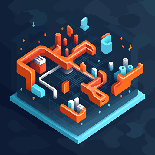 flat vector icon, interconnected united states map, blue and orange and white and dark gray, isometric