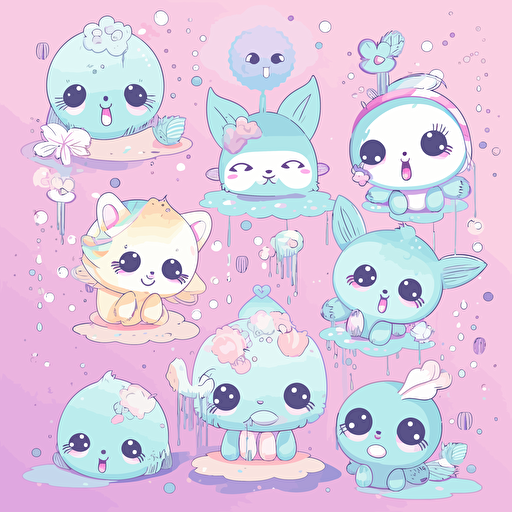 Vector, illustration, cute animals, children, kawaii, happiness, sweetness, cotton,5 caribbean,1 chromatic,1 dripping paint,1 flower of life,1 strobe,1 accent lighting,,1 magnification,,1 baby pink color,1 baby blue color,1 CYMK,1 cyan,1 hot pink color,1 lavender color,1 pastel,1 pink,1 cotton 6144x6144