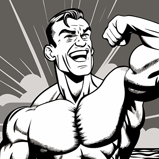 vector illustration in black and white of a confident lanky sailor flexing muscle and smirking, showing teeth v5