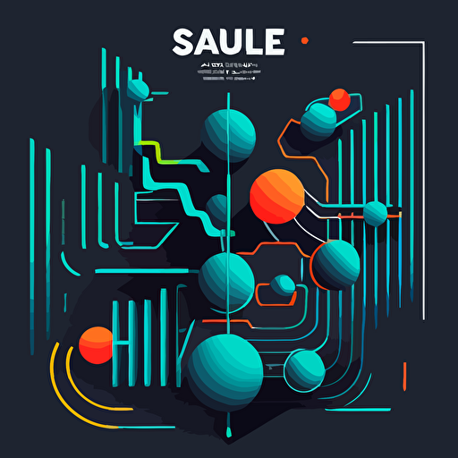 Create a vector illustration that portrays a time line that shows the transformation process from squares to spheres as an evolutionary journey. Only in dark blue, and black with flat vector shapes, drawing inspiration from the iconic style of alexander calder. Experiment a dynamic and engaging neon effect that captures the essence of this transformation.