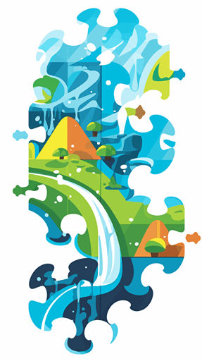 vector logo of a cascading waterfall with gadgets made of jigsaw puzzles