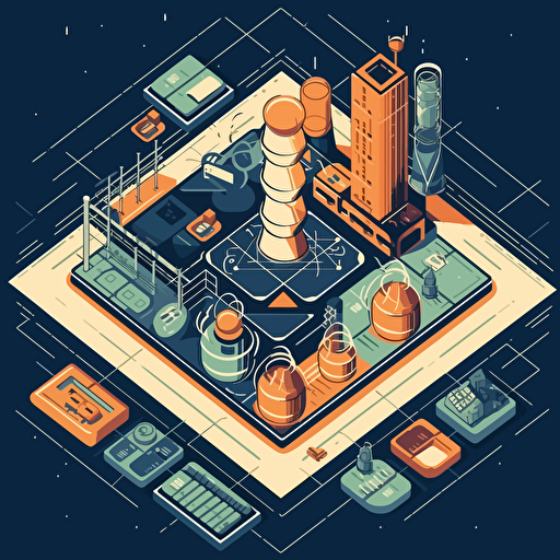 board game card, nuclear power plant, illustration, vector, geometric
