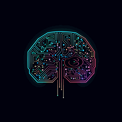 A logo for a computer, electronics and artificial intelligence web site that is an electronic circuit in the shape of a brain, creative, neon effect. minimalist, artistic, vector art