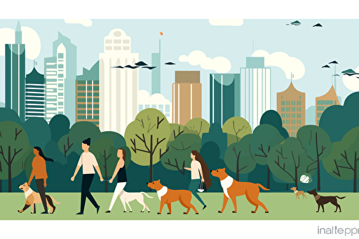 people walking dogs in the park premium vector, in the style of tex avery, animated illustrations